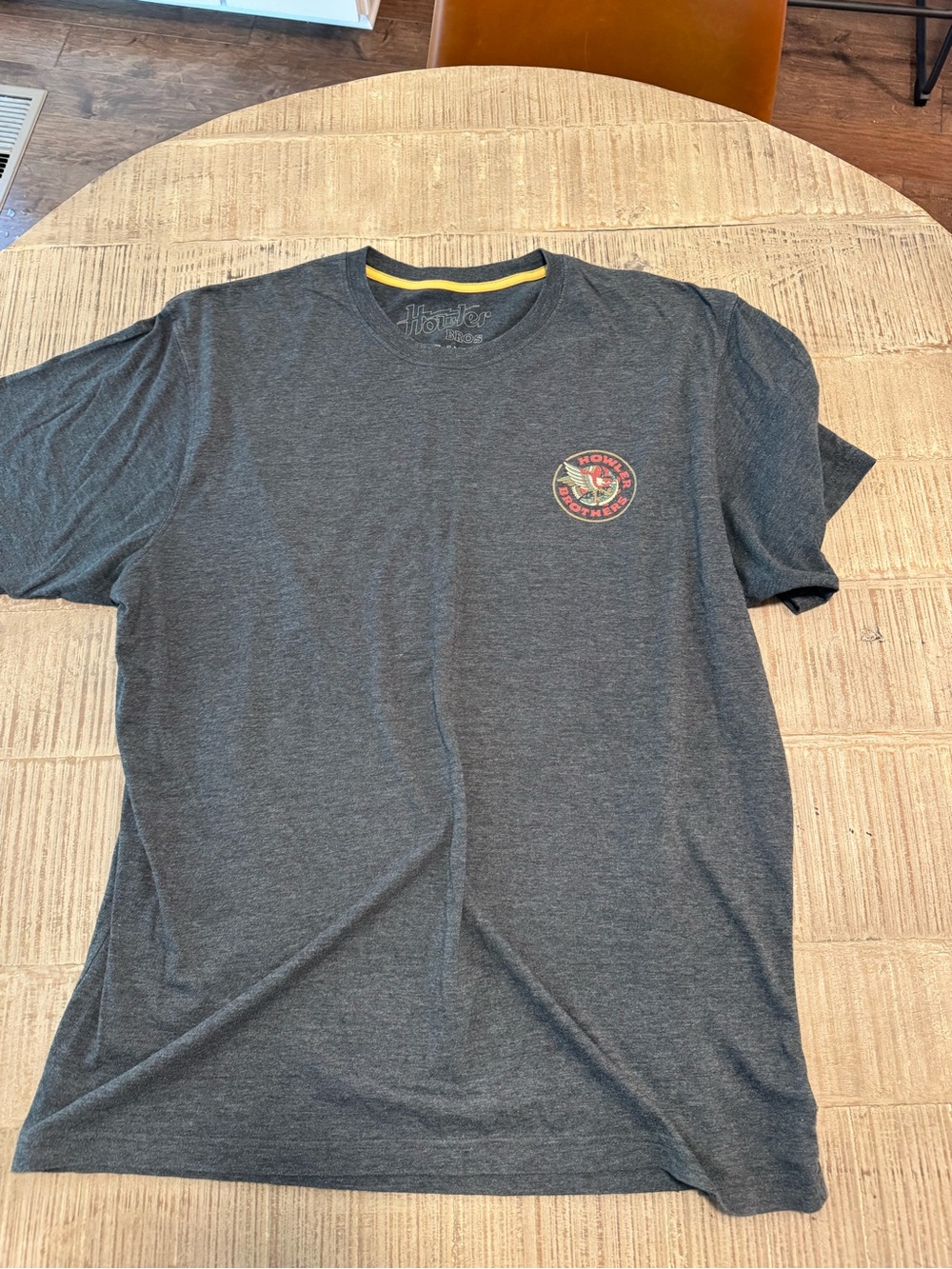 Howler Brothers Heather Charcoal Short Sleeve Logo Tee with Yellow Neck Trim